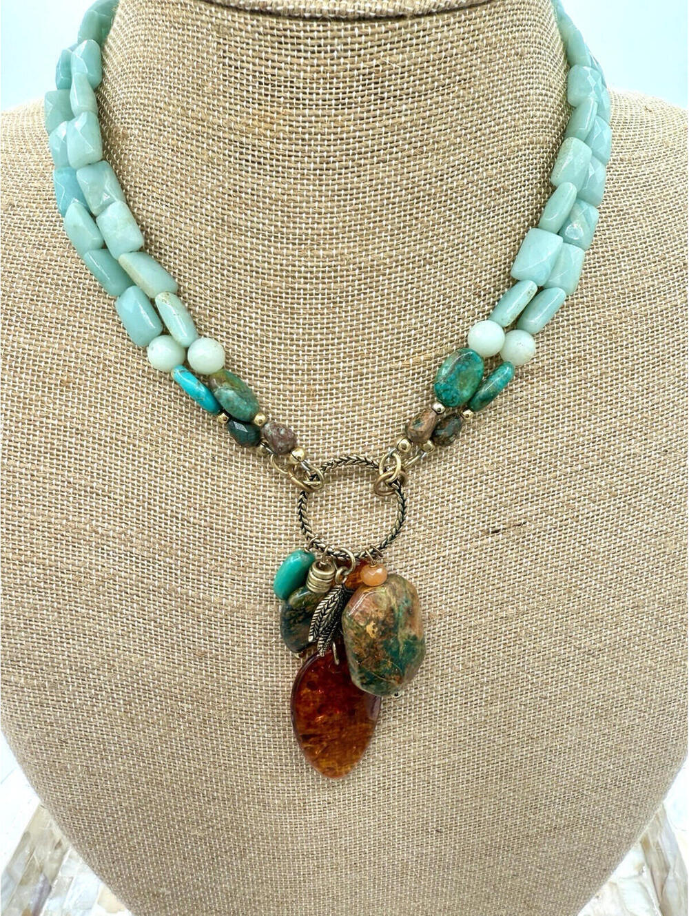 Barse Genuine Turquoise & Multi-Stone Pendant Necklace Boho Southwestern Style